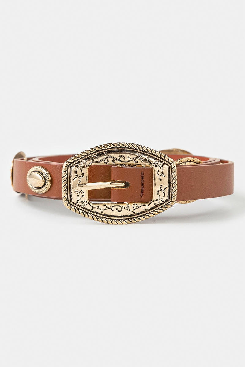 Western Style Ornate Concho Detail Buckle Belt