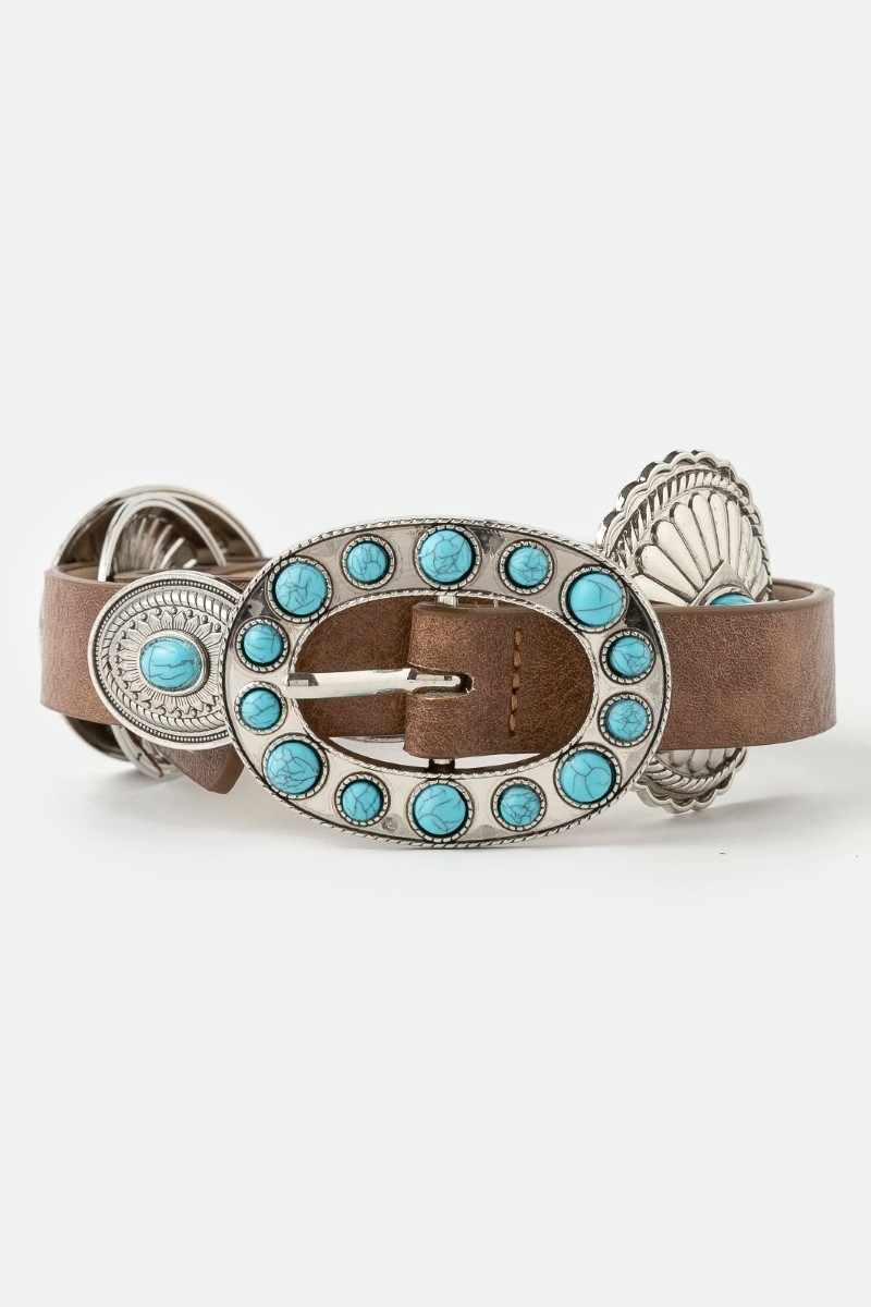 Western Round Turquoise Buckle Concho Belt