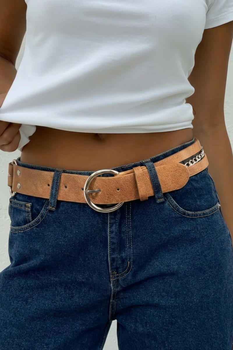 Concho Heart Faux Leather And Chain Belt