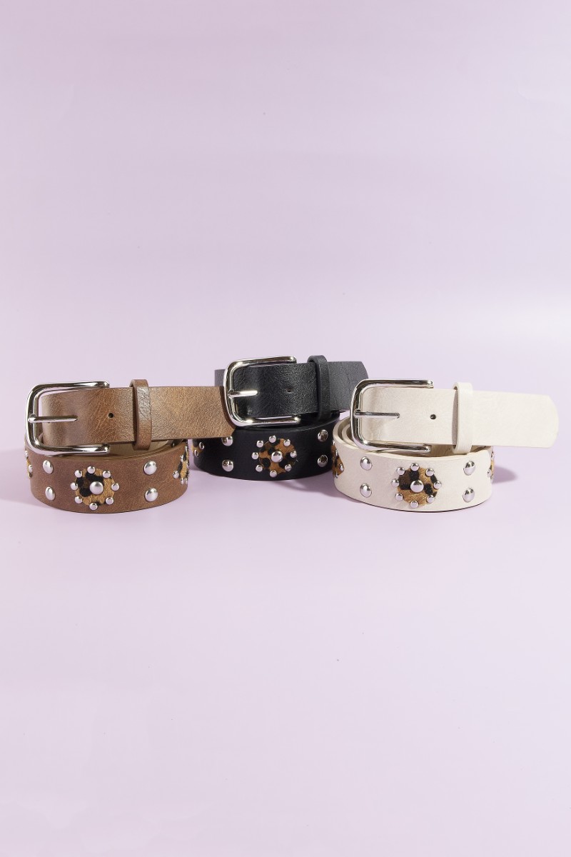 Cheetah Patch Studded Vegan Leather Belt