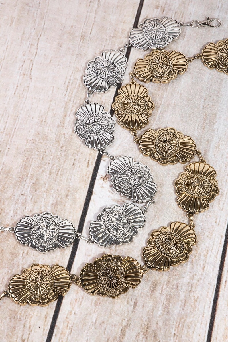 Western Style Oval Sunburst Concho Chain Belt