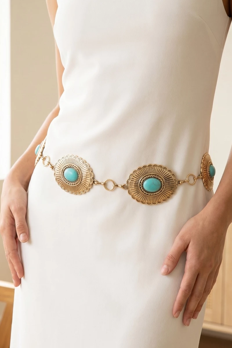 Sunburst Turquoise Concho Wide Chain Belt