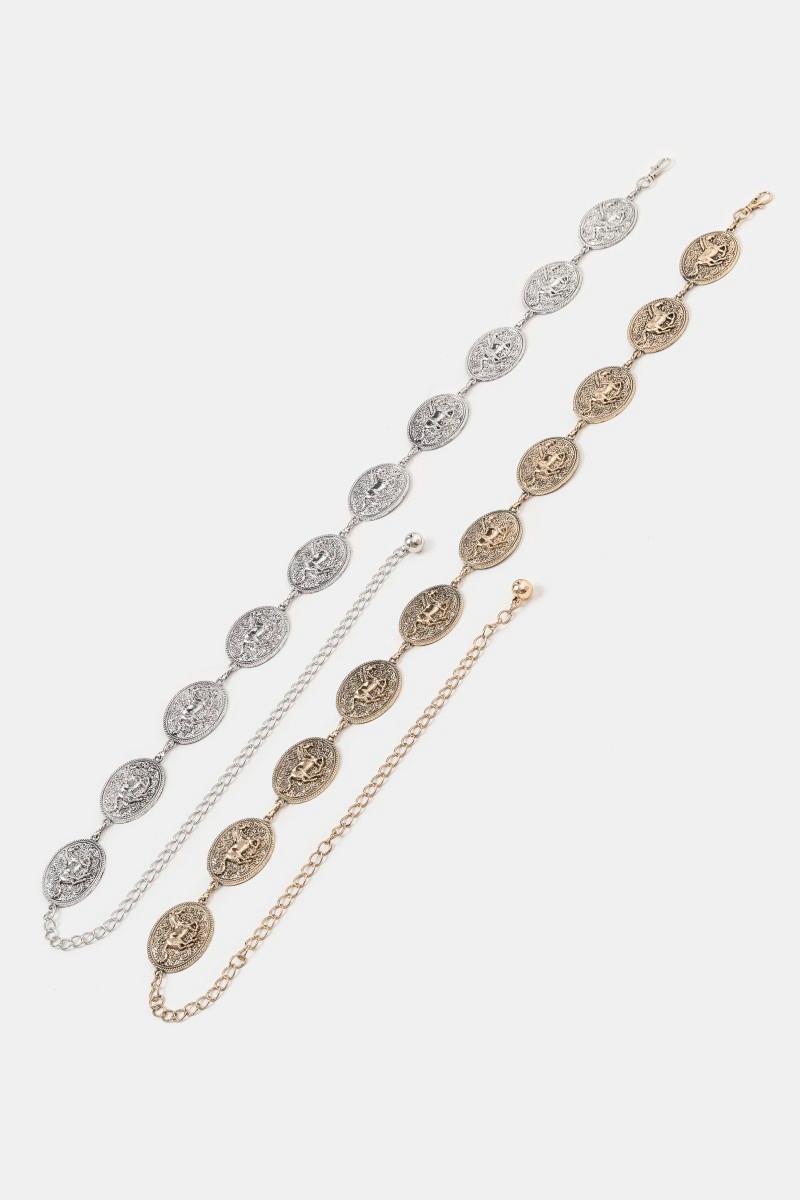 Western Horse Engraved Concho Chain Belt