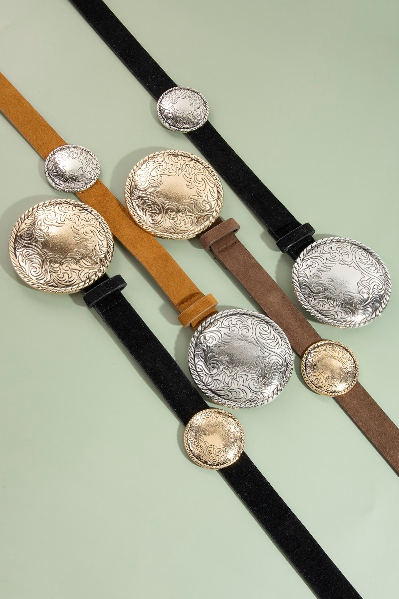 Western Concho Disc Buckle Vegan Leather Belt