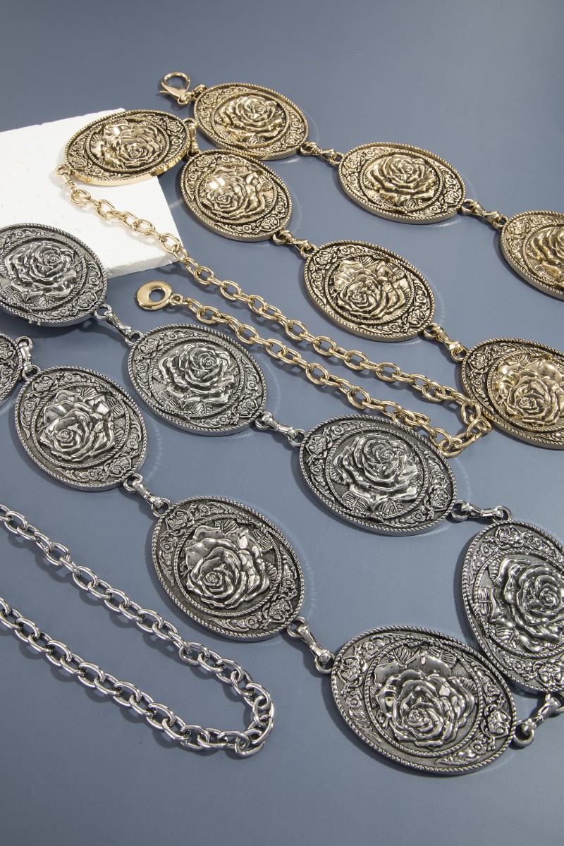 Western Engraved Flower Disc Chain Belt