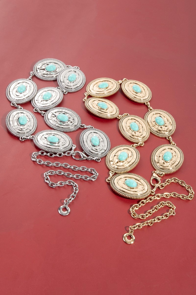 Single Stud Oval Concho Chain Belt