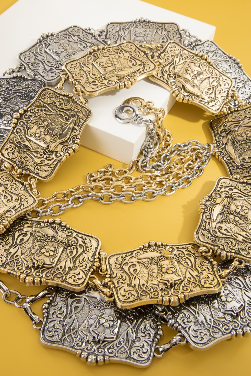 Western Engraved Cowboy Boot Chain Belt