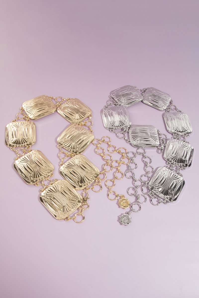 Metallic Western Large Square Concho Chain Belt