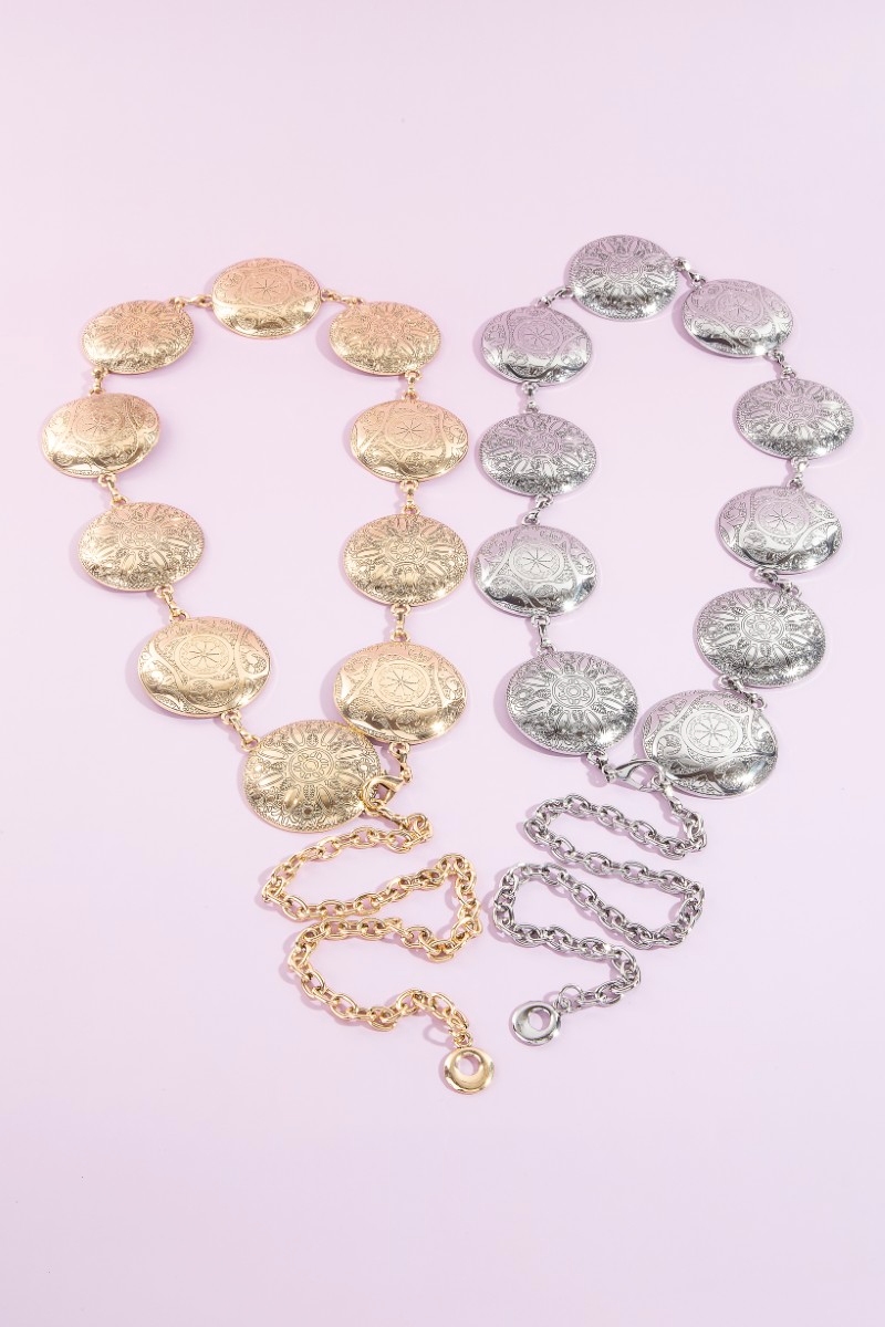 Western Concho Engraved Discs Chain Belt