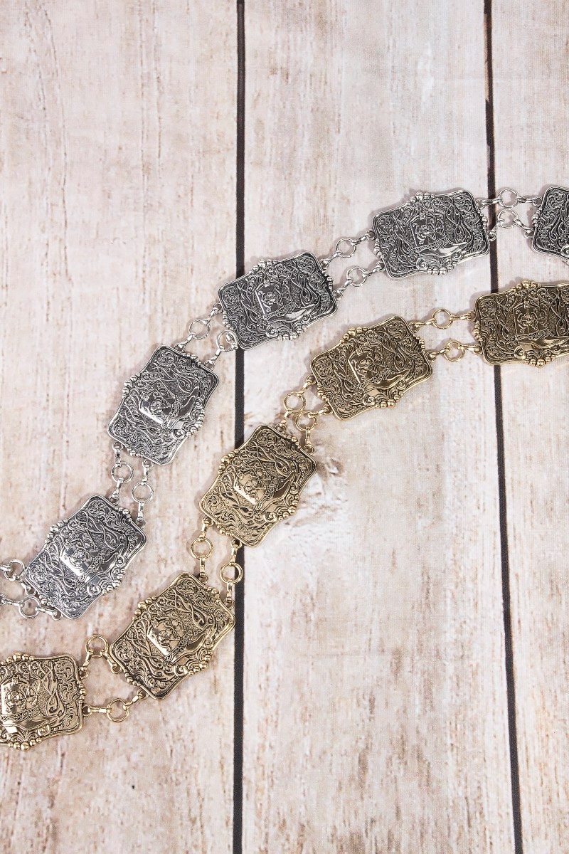 Western Engraved Boots Concho Chain Belt