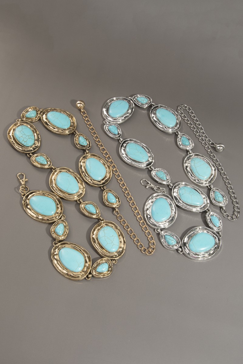 Ornate Western Concho Turquoise Stone Chain Belt