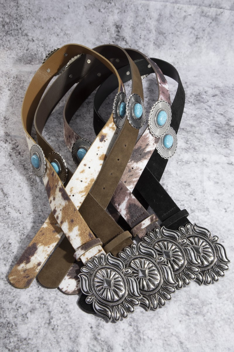 Western Concho Buckle Vegan Leather Belt