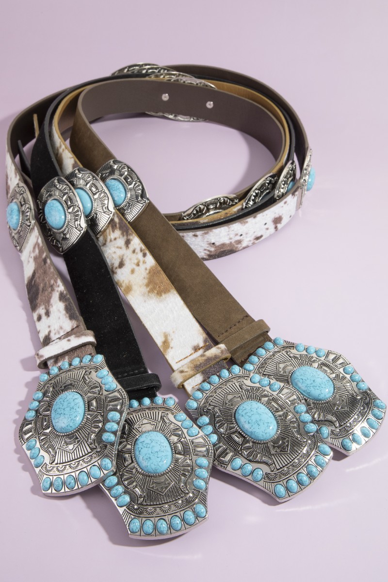 Western Turquoise Concho Buckle Belt