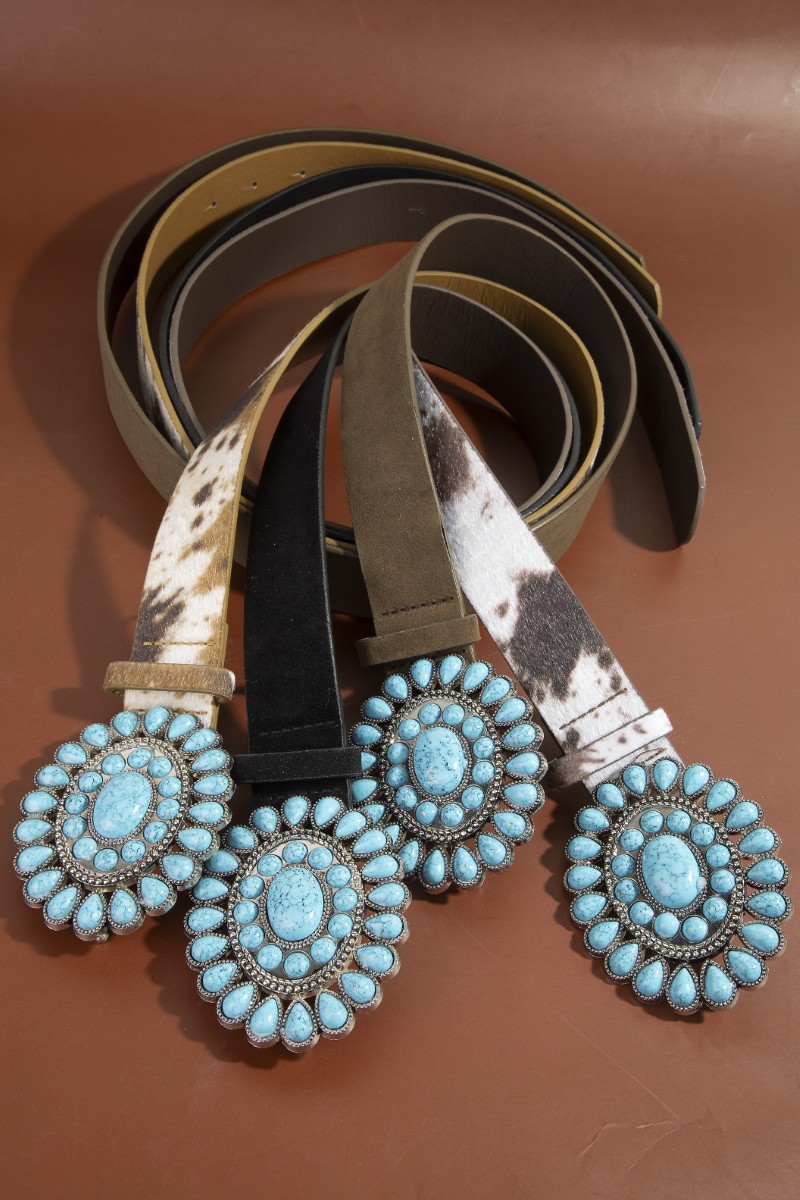 Western Concho Turquoise Stone Buckle Belt