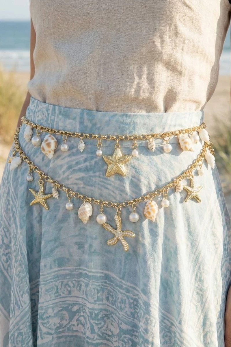 Assorted Sealife Charms Layered Chain Belt