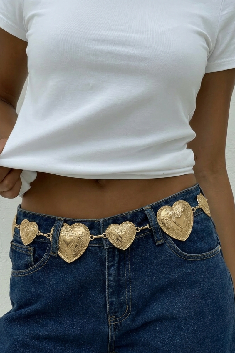 Engraved Heart Chain Belt