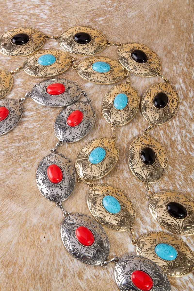 Oval Stone Western Concho Chain Belt