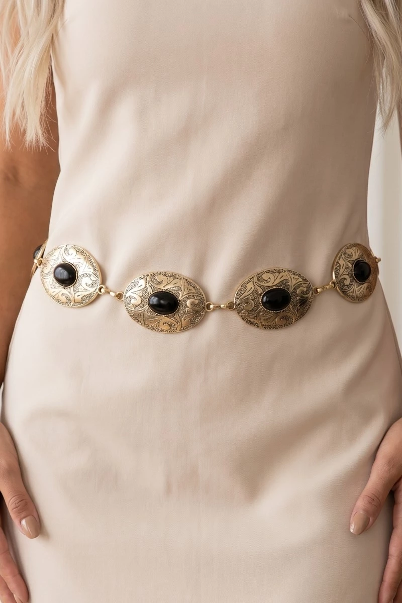 Oval Stone Western Concho Chain Belt
