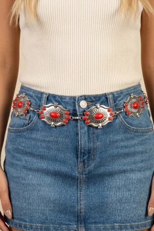 Intricate Stone Studs Concho Western Chain Belt