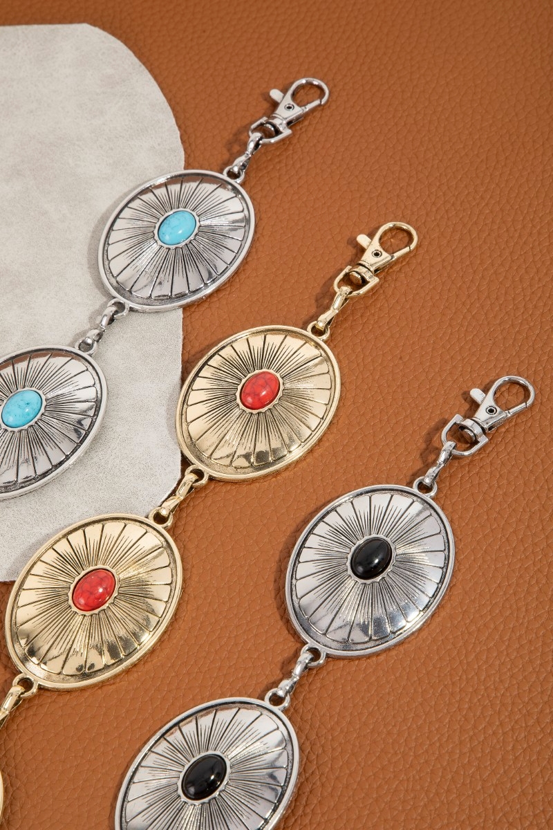 Oval Stone Stud Engraved Western Oval Chain Belt