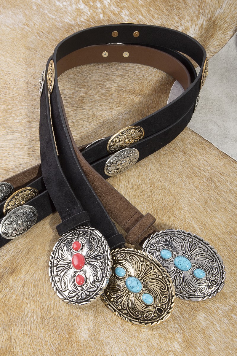 Western Oval Concho Vegan Leather Belt