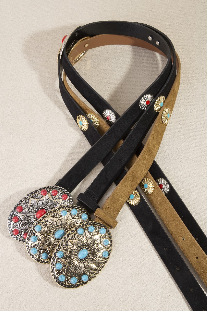 Western Oval Concho Detail Vegan Leather Belt