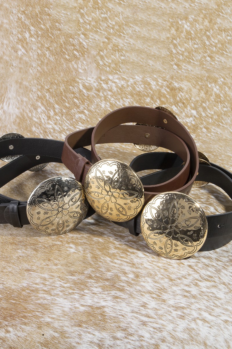 Large Circle Concho Disc Leather Belt