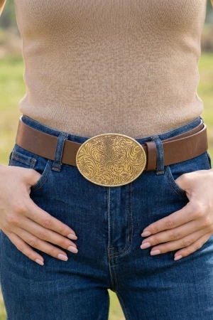 Western Oval Concho Vegan Leather Belt