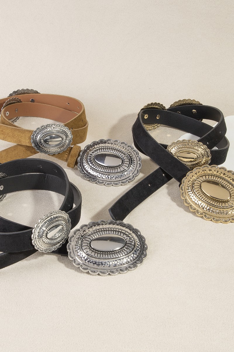 Western Large Oval Concho Disc Vegan Leather Belt