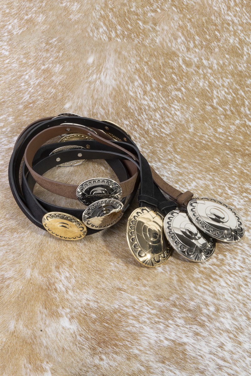 Large Oval Concho Disc Leather Belt