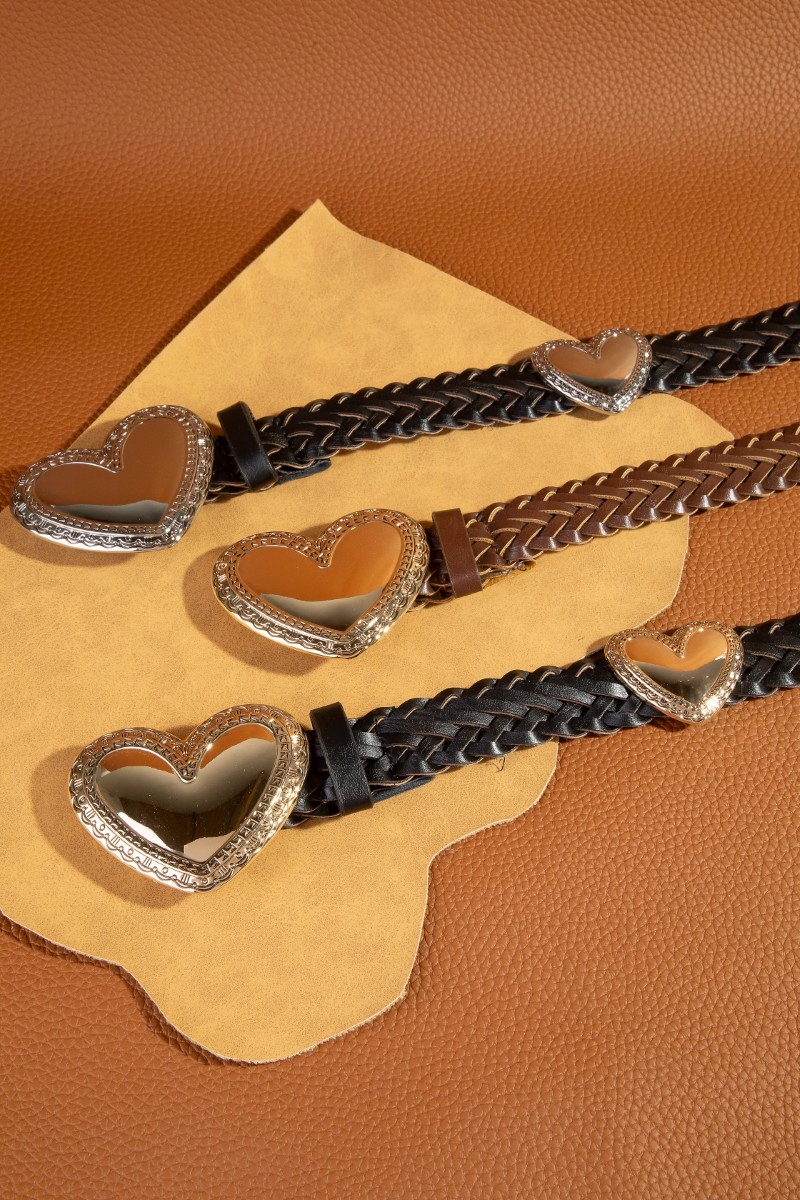 Heart Buckle Braided Vegan Leather Belt