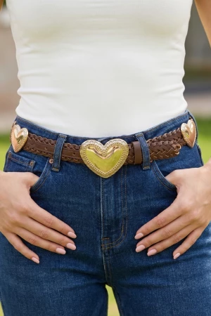 Heart Buckle Braided Vegan Leather Belt
