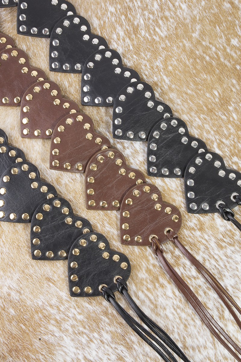 Heart Studded Trim Vegan Leather Belt