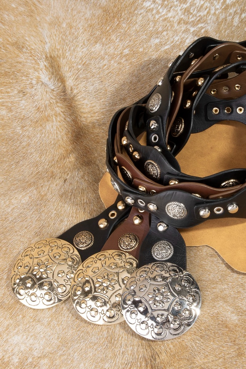 Ornate Concho Disc Buckle Vegan Leather Belt