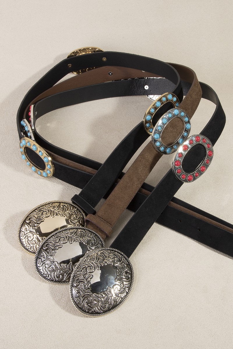 Concho Buckle Detail Western Vegan Leather Belt