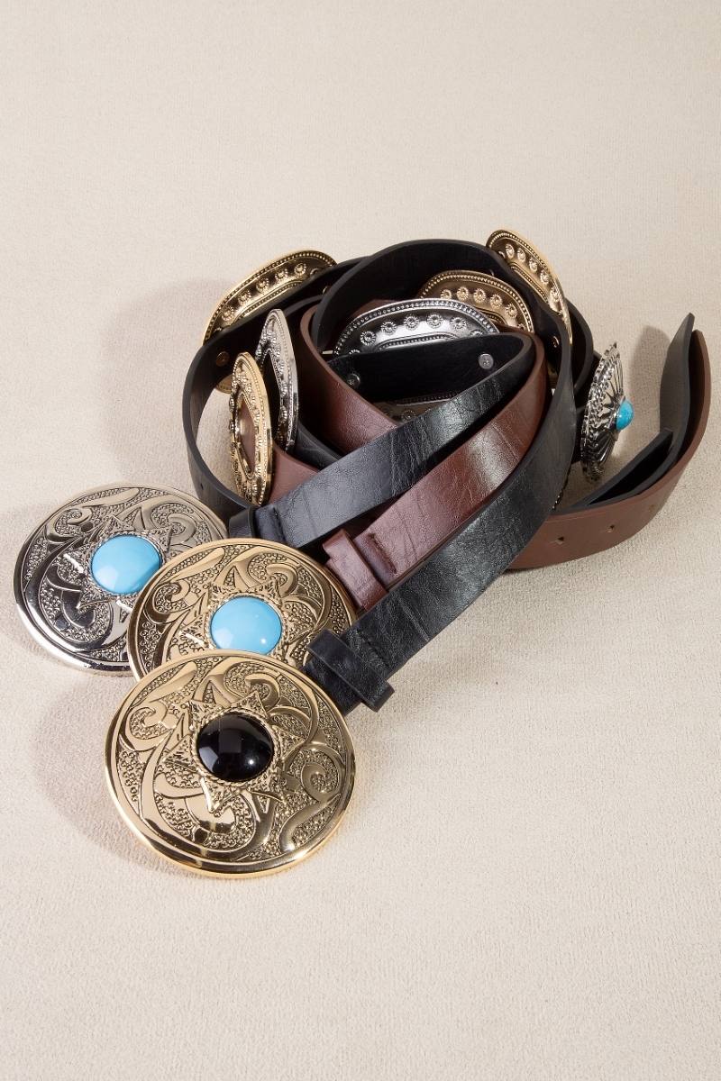 Western Concho Accent Vegan Leather Belt