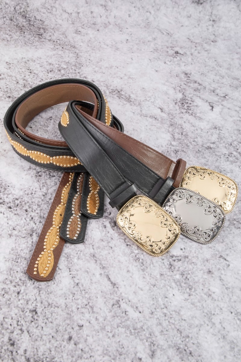 Western Cow Hide And Grommeted Accent Vegan Leather Belt