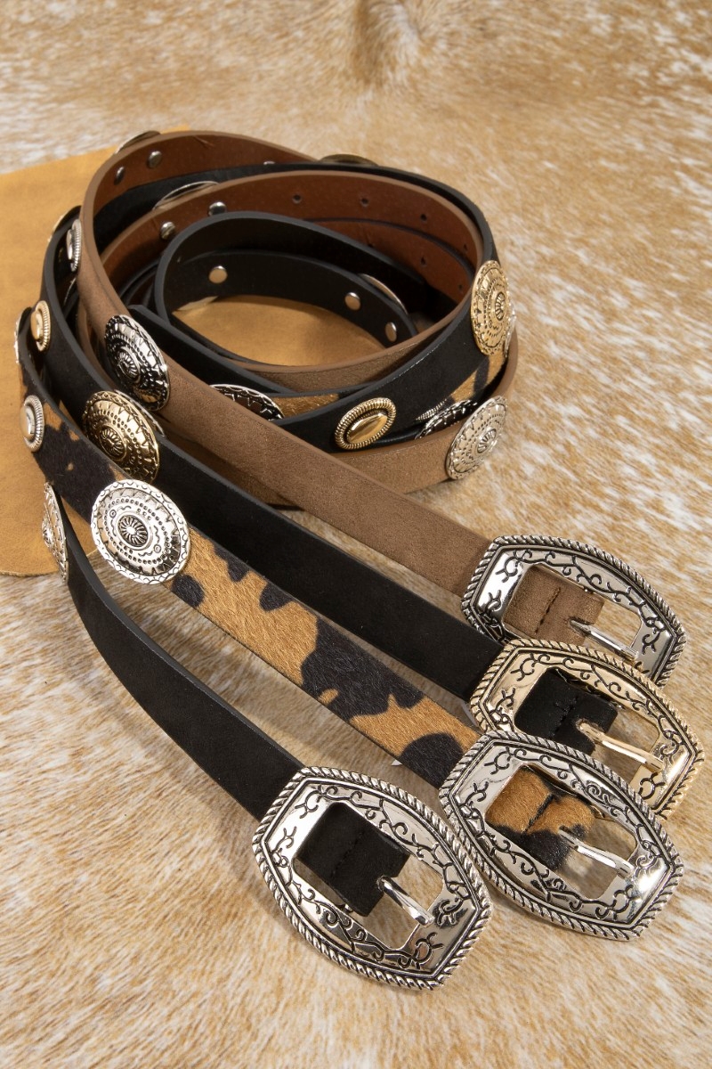 Concho Accent Suede Western Vegan Leather Belt