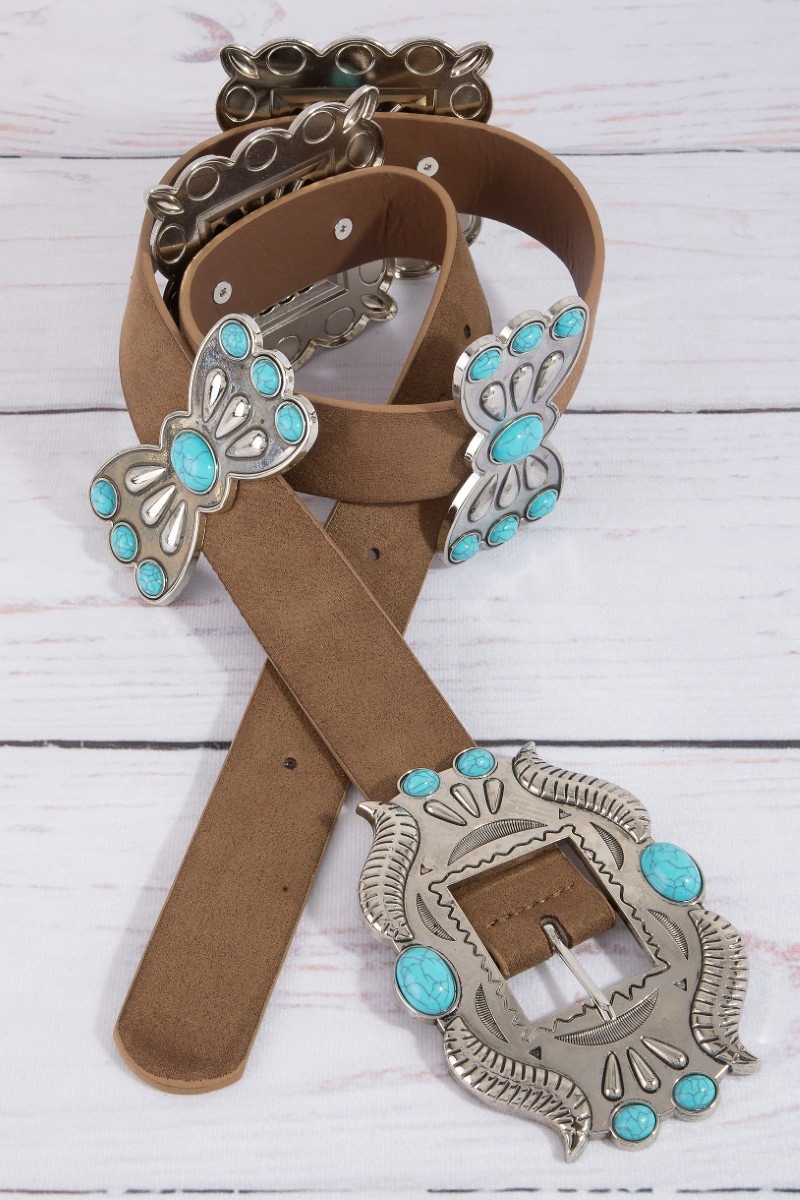 Ornate Western Concho Vegan Leather Belt