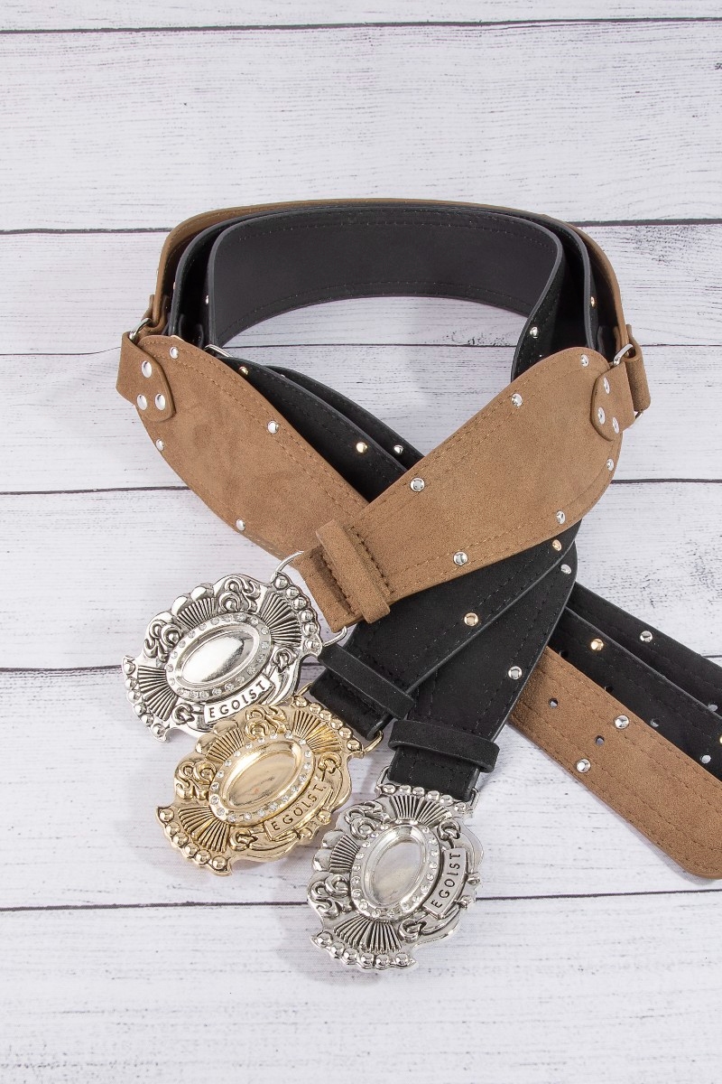 Western Style Concho Vegan Leather Belt