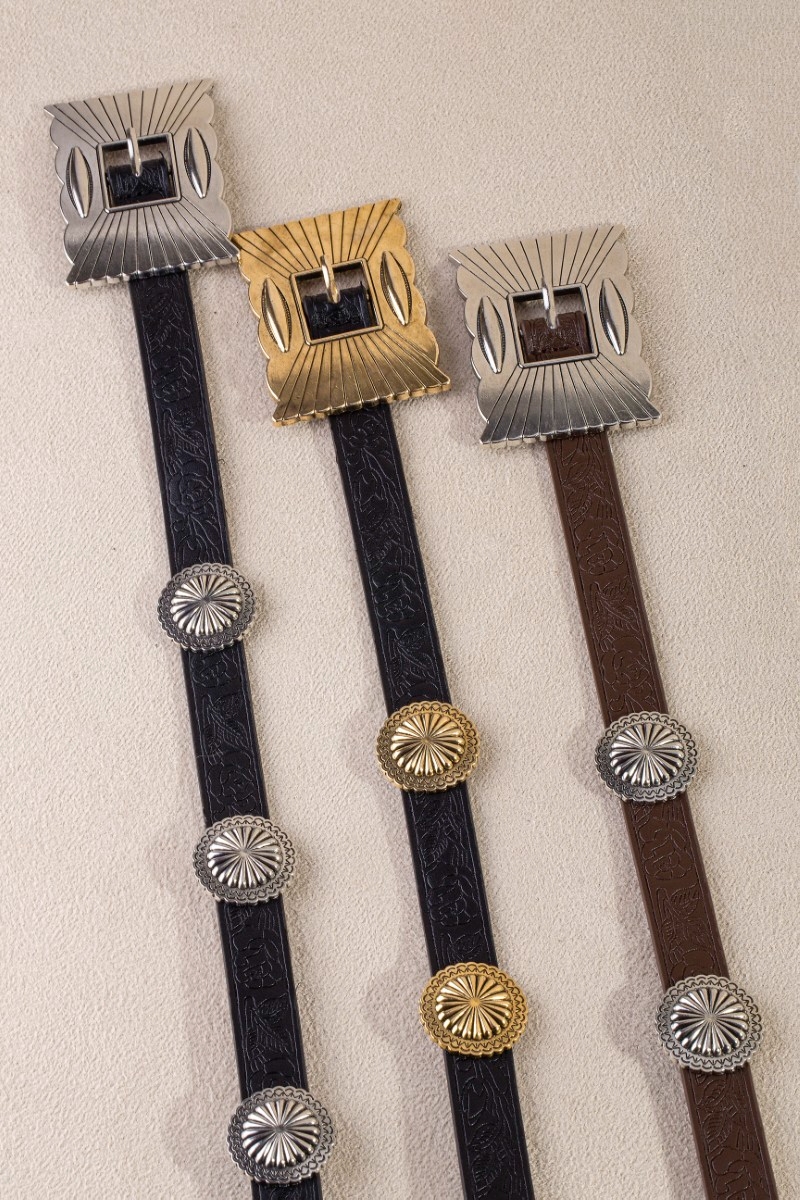 Embroidered Vegan Leather Concho Disc Belt