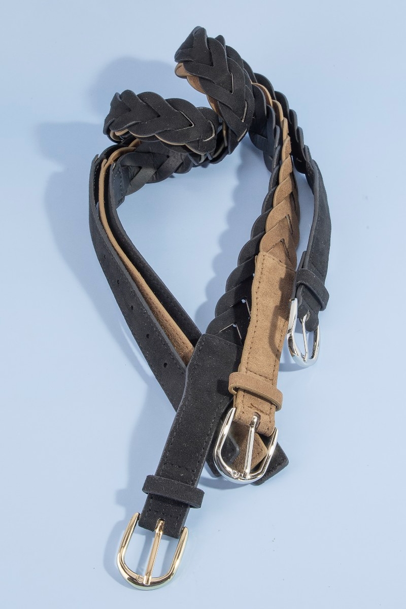 Braided Vegan Leather Belt Gold Buckle