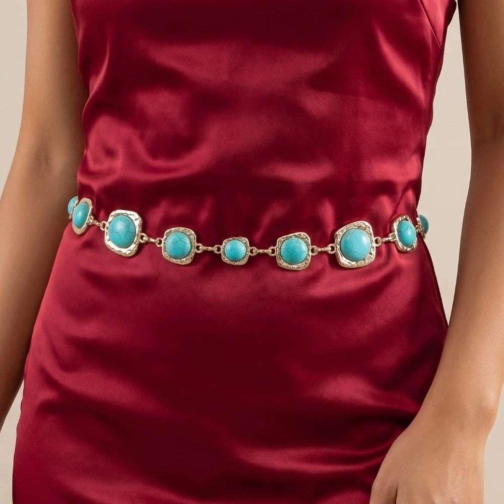 Turquoise Dome Stones Chain Belt