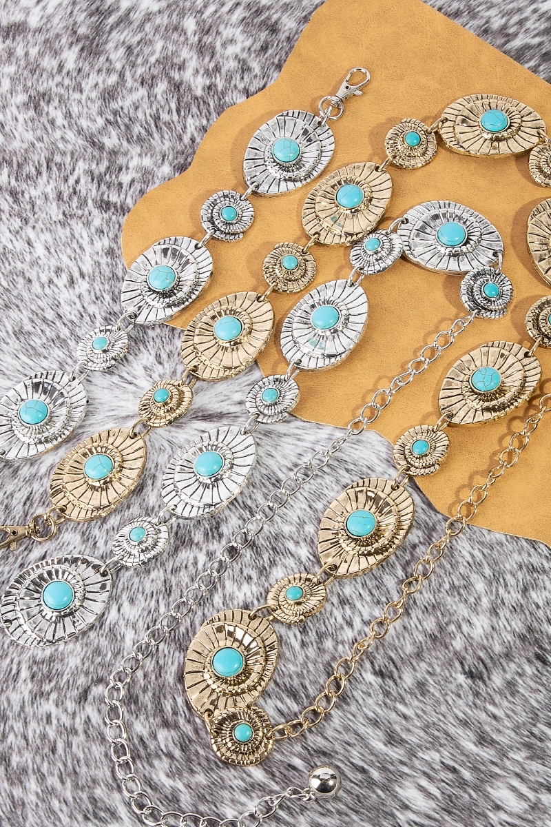 Turquoise Stone Spiral Concho Western Chain Belt