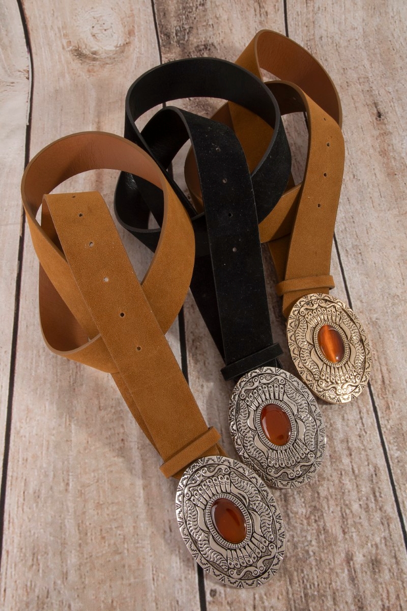 Western Concho Buckle Vegan Leather Belt