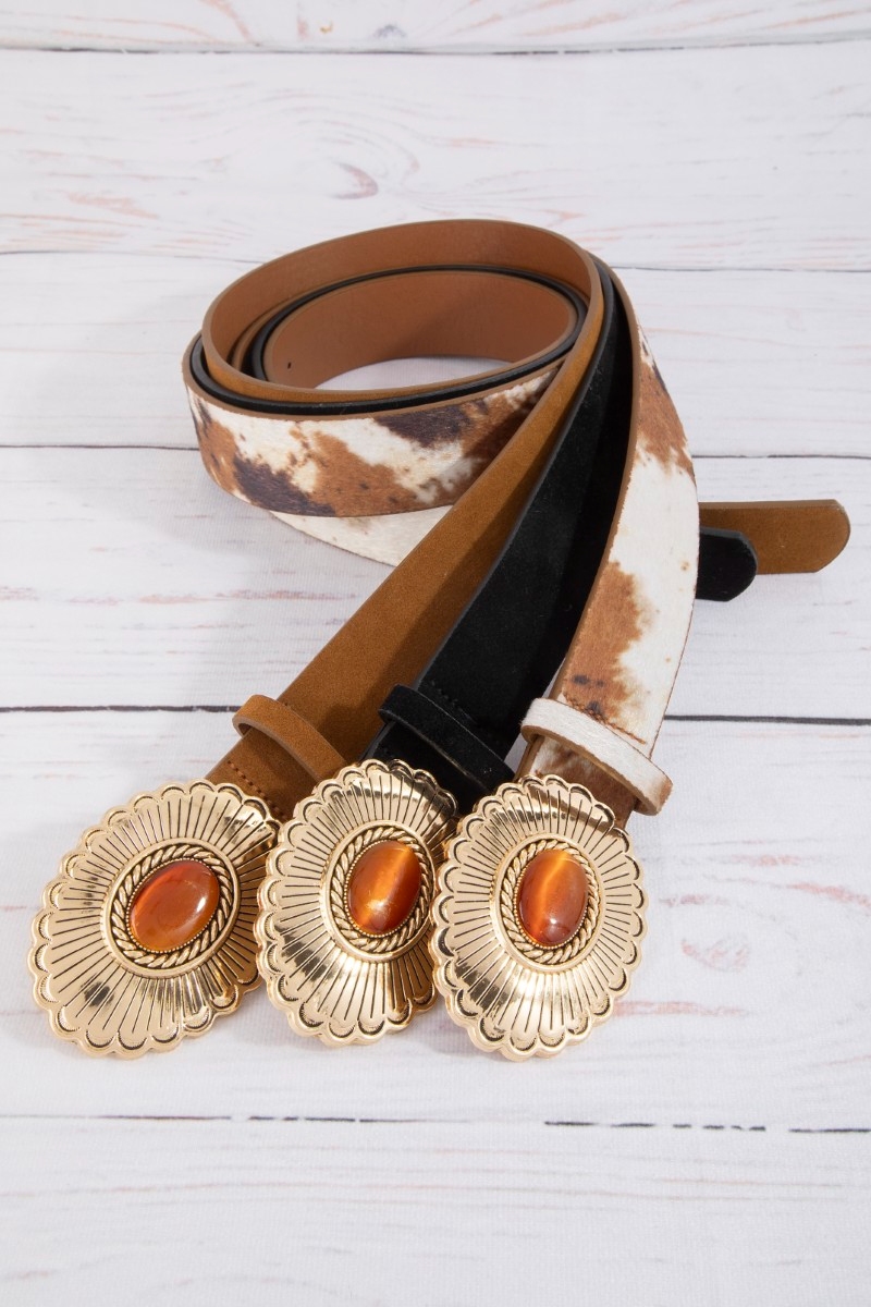 Western Concho Disc Buckle Vegan Leather Belt