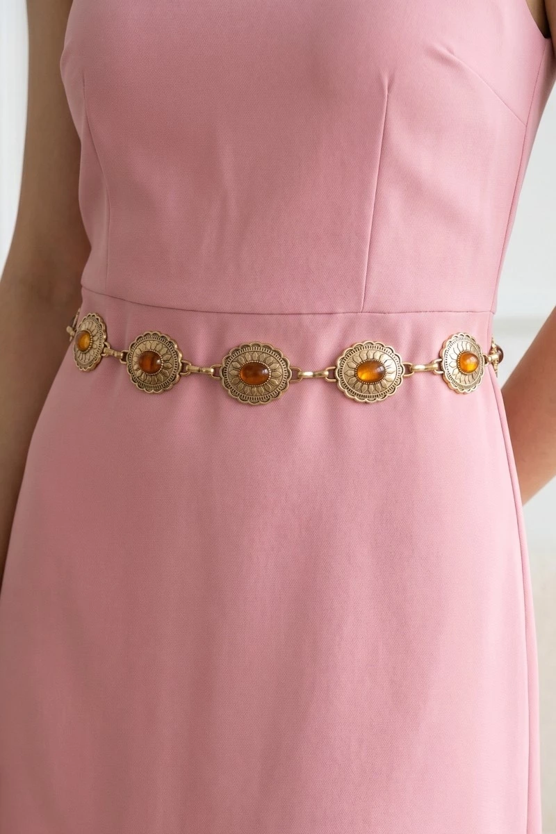 Oval Amber Stud Concho Western Chain Belt