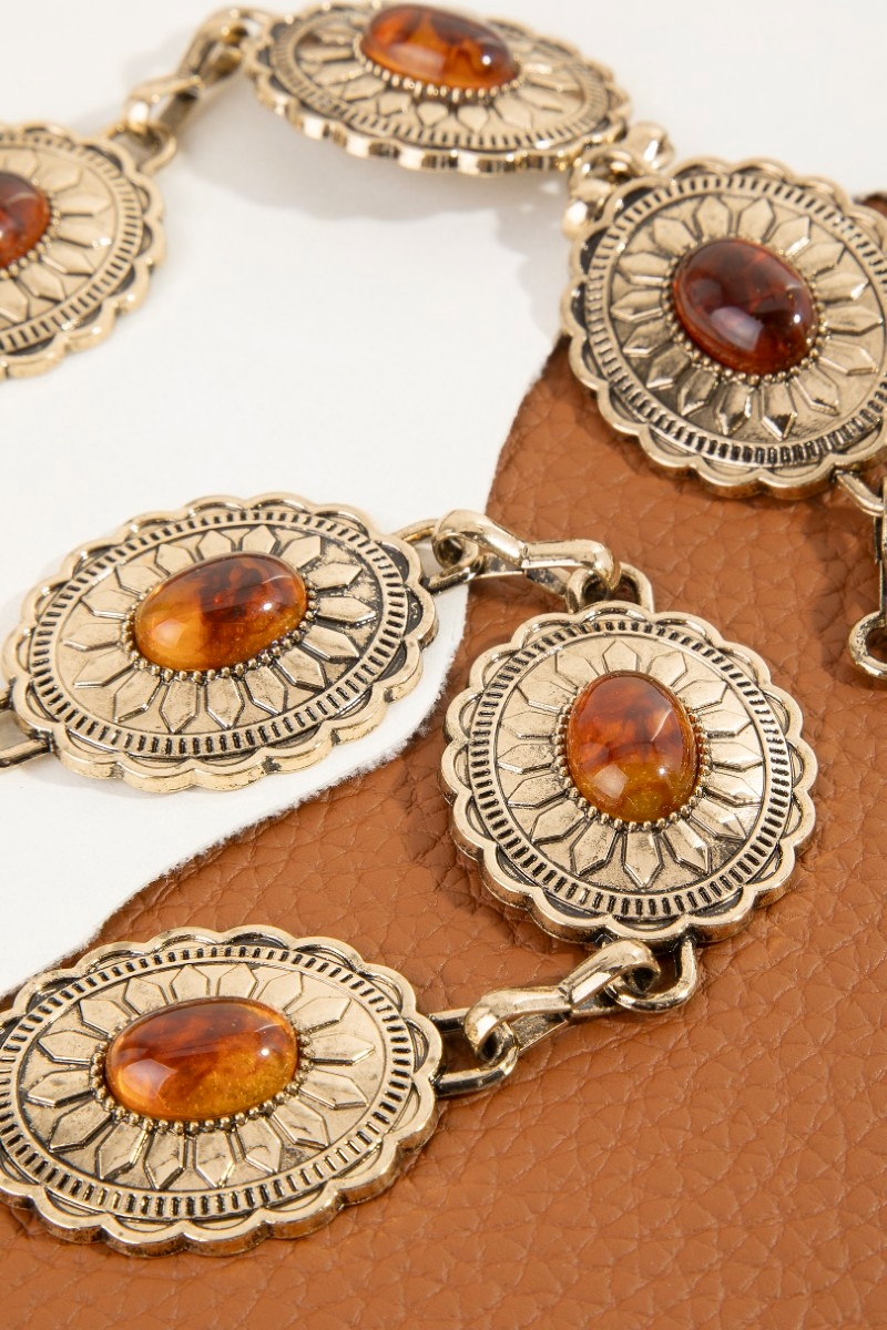 Oval Amber Stud Concho Western Chain Belt