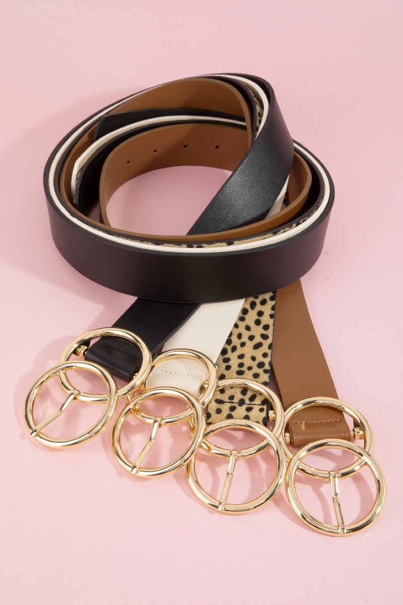 Double Hoop Buckle Vegan Leather Belt