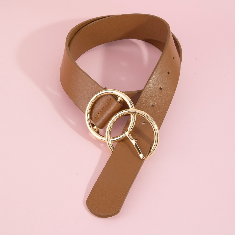 Double Hoop Buckle Vegan Leather Belt